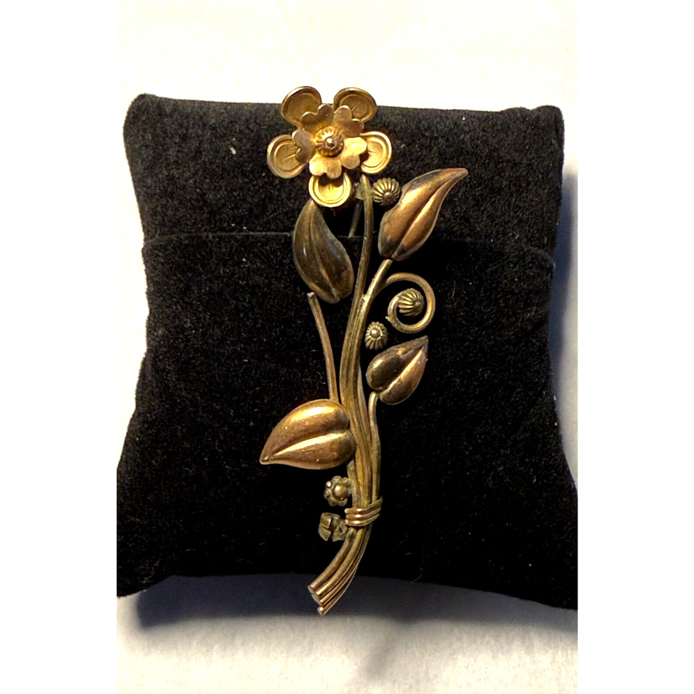 Antique 10K Gold-Filled Flower Brooch Louis Stern Co. 1940's MCM Art-Deco Pin